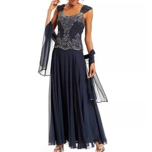 JKara beaded chiffon gown